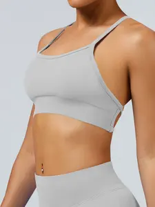 Seamless Nylon Yoga Bra, Cross Back Design, Fitness Sports Bra, Workout Bras, Open Back Outerwear, Sporty Underwear for Women