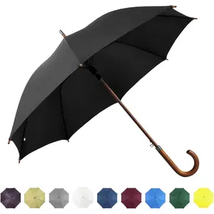 48" Arc Classic Wood Handle Umbrella Auto Open Windproof clear Unbreakable Stick Rain Umbrella