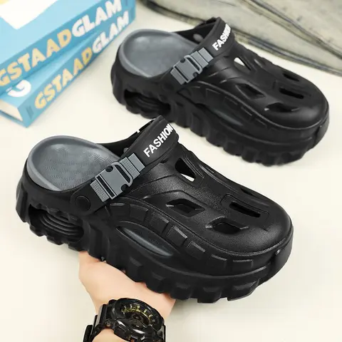 Men's Closed-Toe Slip-On Thick Bottom Slipper Sandals - Cushioned EVA Anti-Slip Waterproof Breathable Casual Footwear, Quick On/Off for Summer Indoor & Outdoor Use