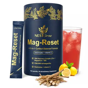 Mag-Reset Magnesium Drink Mix Sticks, 30 Servings, Magnesium + Ashwagandha KSM-66 + L-Theanine, Melatonin-Free Night Routine, Electrolytes + Vitamin C, Sugar Free, Vegan