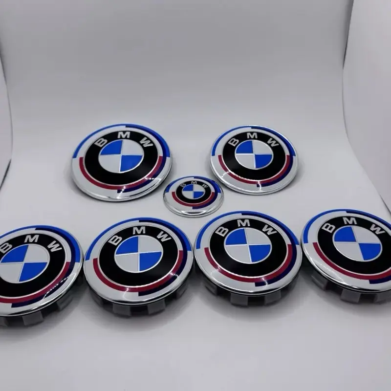 BMW 50th Anniversary M Performance Style 7-Piece Emblem Set - 5x120 68MM Hub Caps, Vehicle Trunk/Hood/Steering Caps, Car Exterior Decoration Detailing Accessory, Car Detailing Products