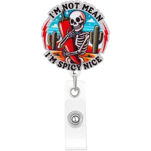 Funny Nurse Badge Reel Cute Skull Skeleton Goth  Badge Reel Retractable Id Card Holder with Clip for Rn  Healthcare Nurse Gifts