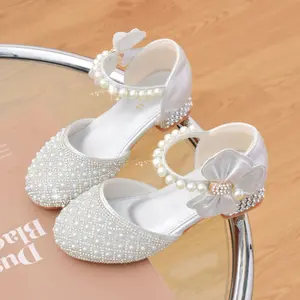 Girls' Crystal Shoes New Princess High Heels Piano Show Performance Closed-Toe Shoes for Older Children Leather Shoes Children's Sandals