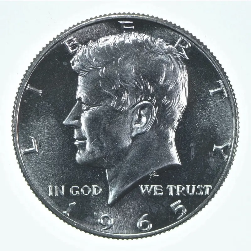 1965 Silver JFK Half Dollar in Brilliant Uncirculated Condition.