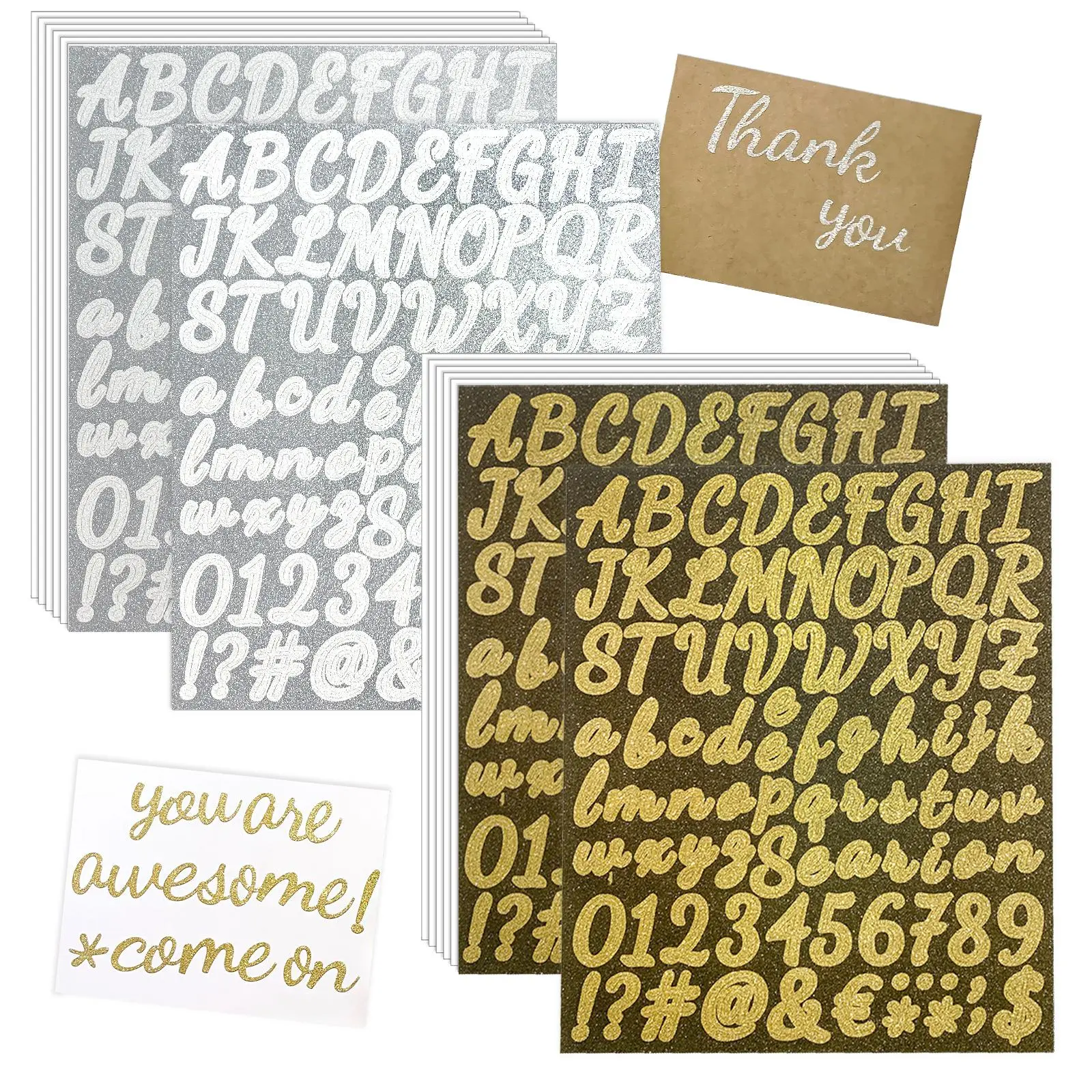 Self-adhesive Glitter Gold Silver Letter Stickers, 1008pcs/12 Sheets ...