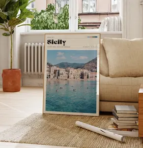 Sicily Travel Print, Italian Poster, Mediterranean Sea, Italy, Vintage Poster, Coastal Art, Kitchen Decor, Personalised Gift For Her