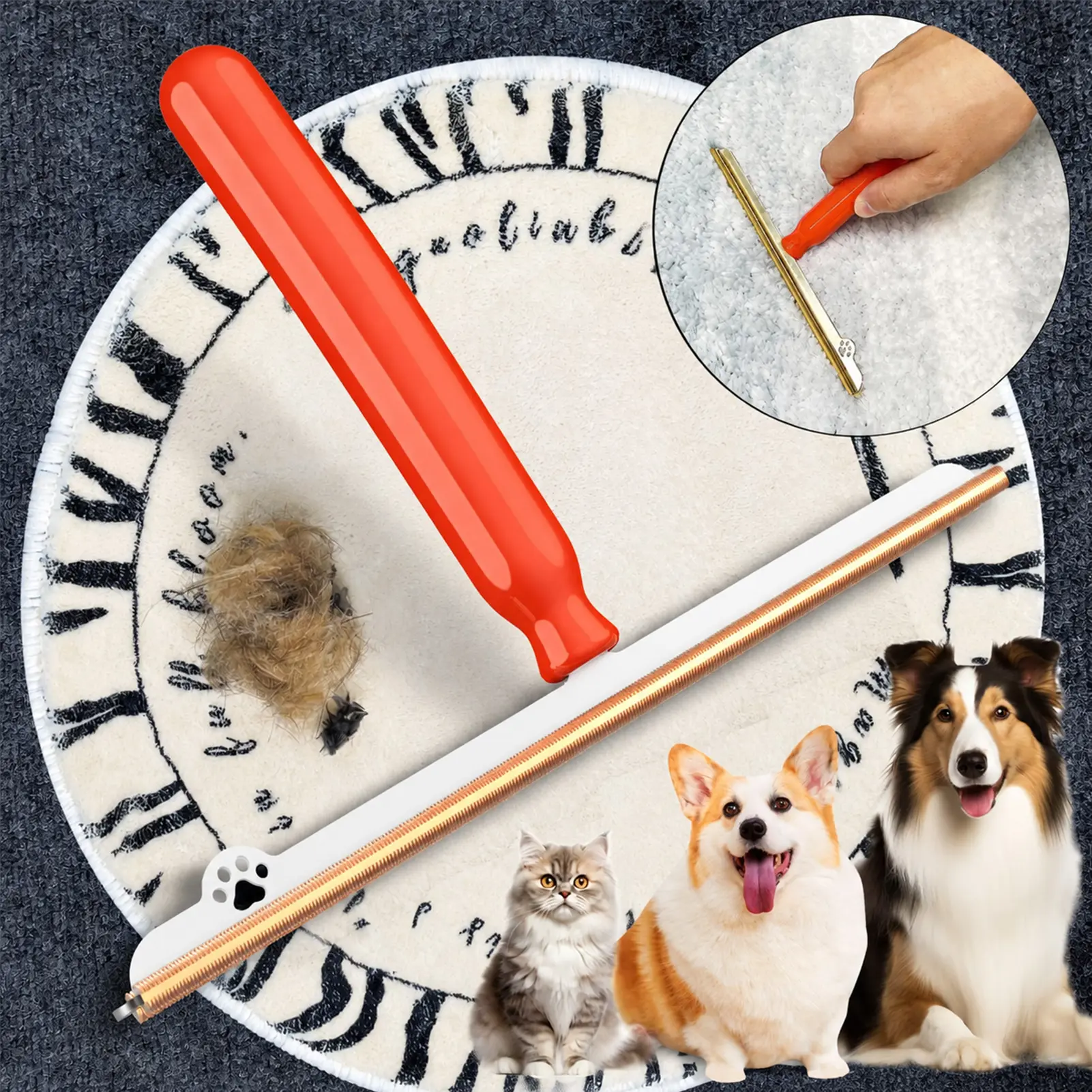 Car Mat Pet Hair Removal Brush, Dog Cat Hair Carpet Cleaner ScraperBig Clean Brush Tool for Rugs and Mats, Reusable Pet Hair Pulled-up Tool