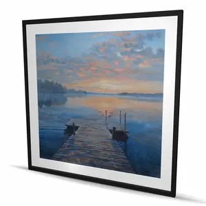 212 MAIN Framed Matted Photo Print - Artistic Tranquility Dock Scene Room Wall Art, 48x48 White Large Panel Framed Prints, Home Decor for Living Spaces