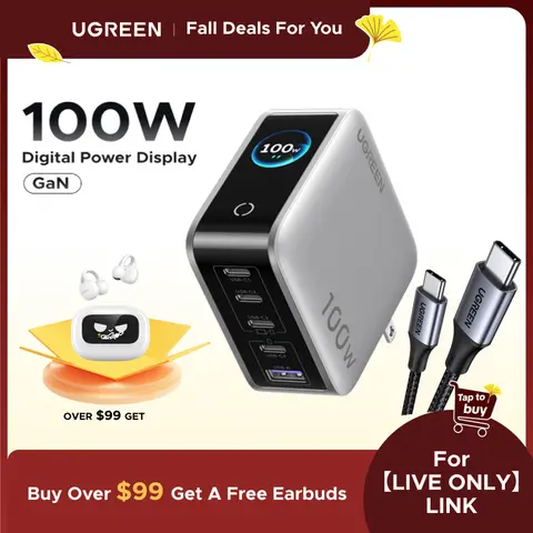 【LIVE ONLY】UGREEN Nexode Pro 100W GaN USB C Charger, 5-Port Fast Type-C Wall Charger Block with Smart Display Compatible with MacBook Pro/Air, iPhone 17/16 Series, Galaxy, iPad Pro, Steam Deck summerwins