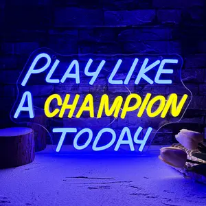 Play Like A Champion Today Neon Sign, Football Neon University Sign Wall Hanging Art, Powered by USB, for Bedroom, Boys Dormitory, Man Cave, Bar, Party, Club, Gymnasium, Birthday Gift for Boys