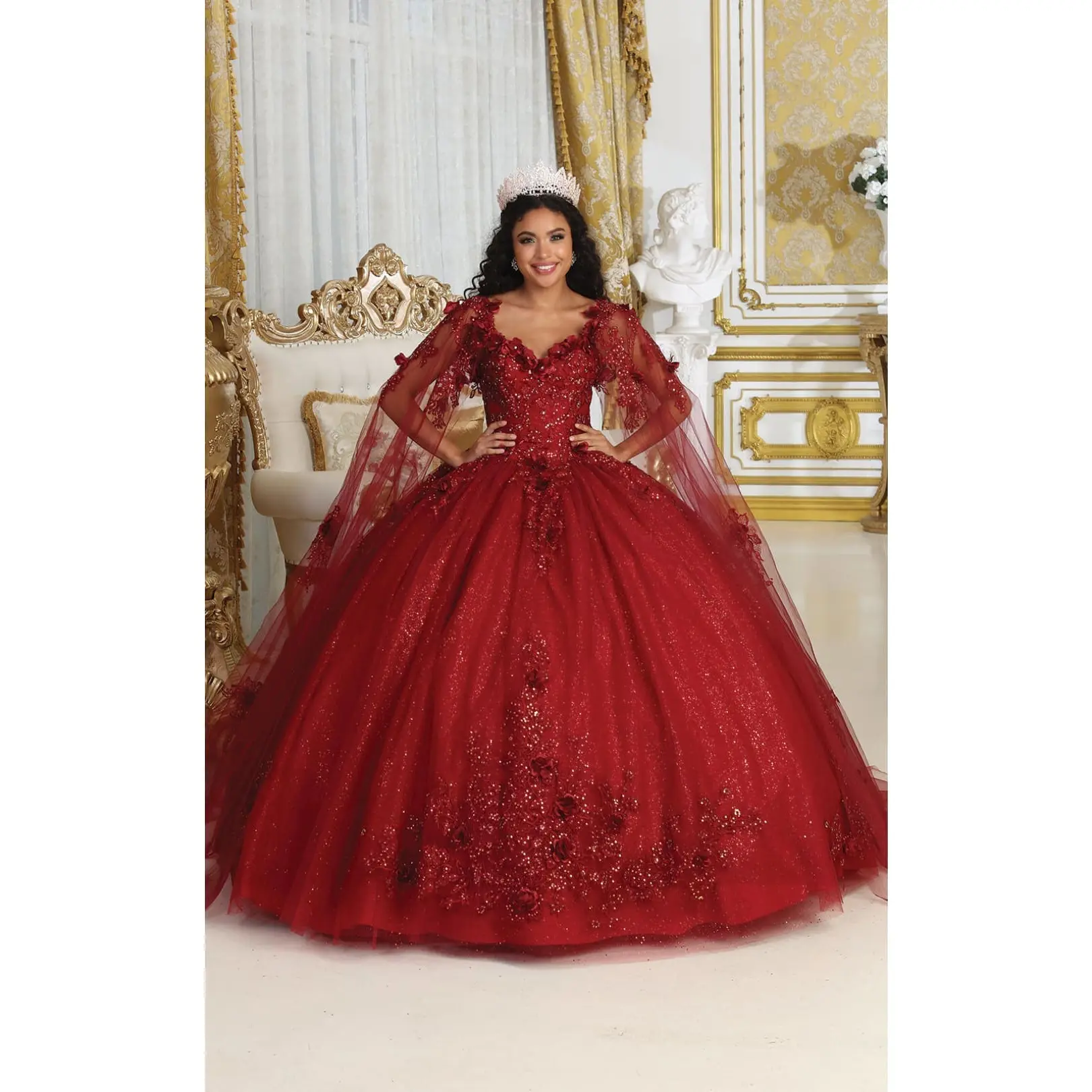 Quinceanera Dress Prom Ball Gown Cape Sleeves 3D Floral Layla K LK214-New Collection