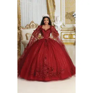 Quinceanera Dress Prom Ball Gown Cape Sleeves 3D Floral Layla K LK214-New Collection