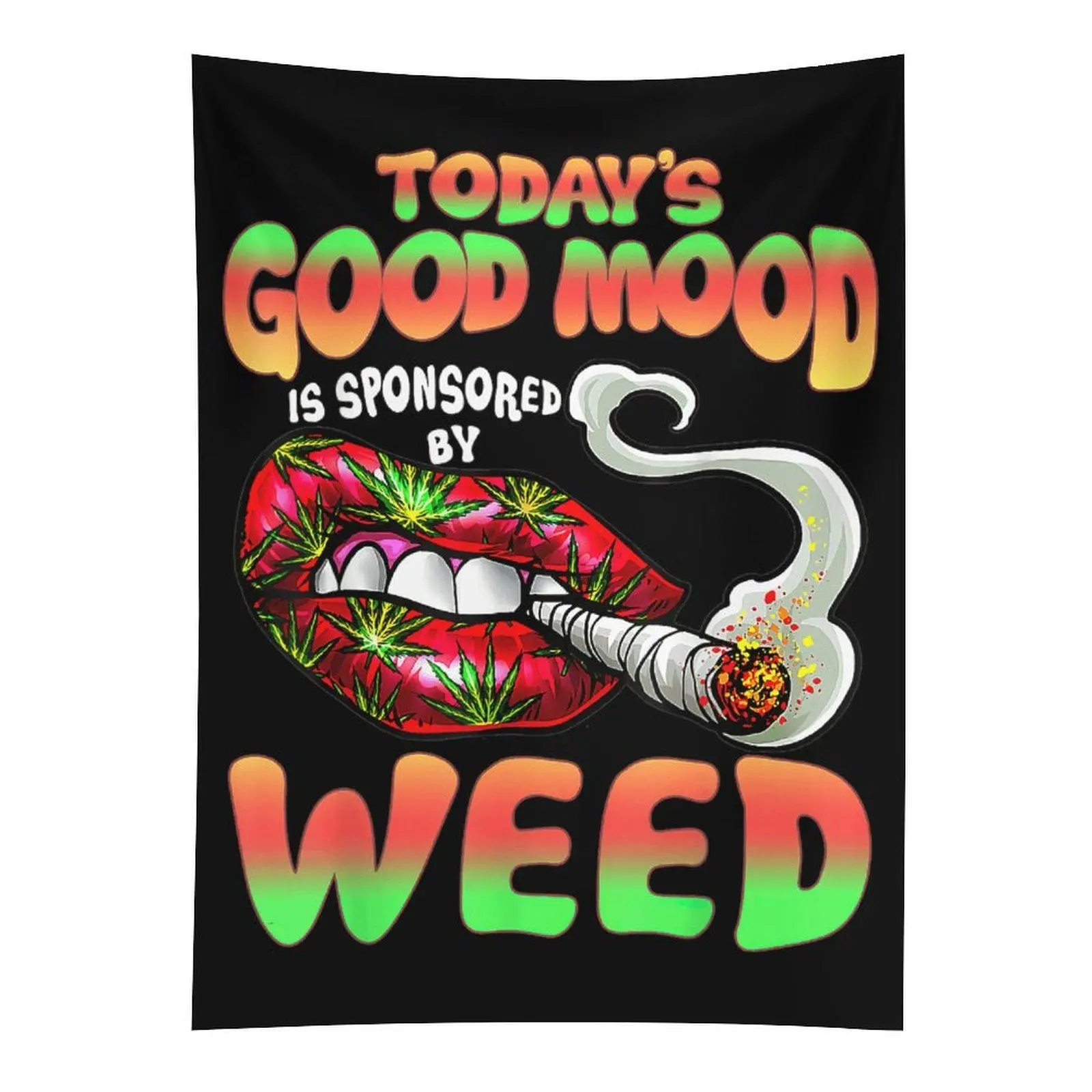 Cannabis Lips Wall Tapestry, Weed Leaf Smoking Wall Hanging, 420 Aesthetic Bedroom Dorm Room Decor