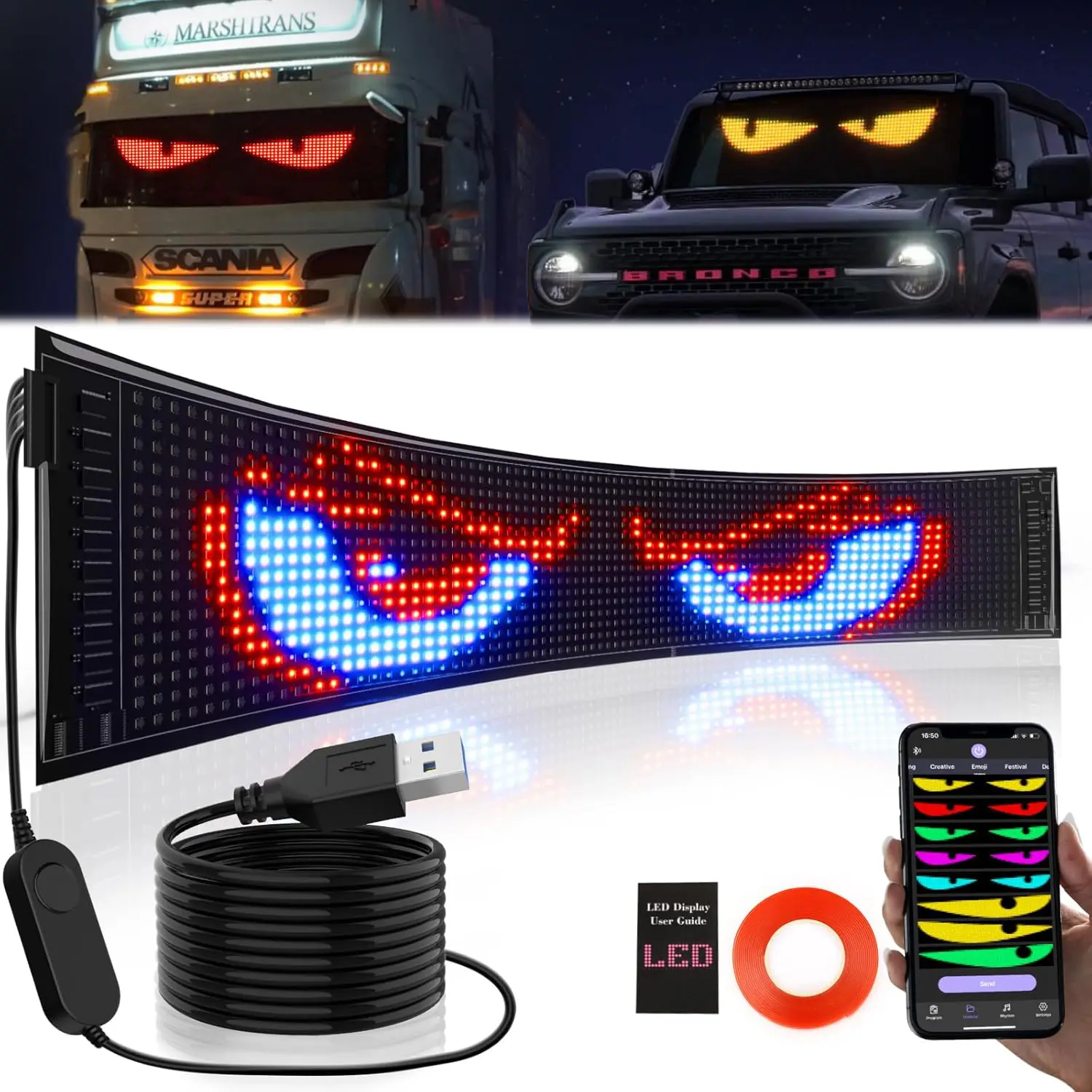 LED Car Sign, Programmable LED Matrix Panel FPCB Flexible Screen ...