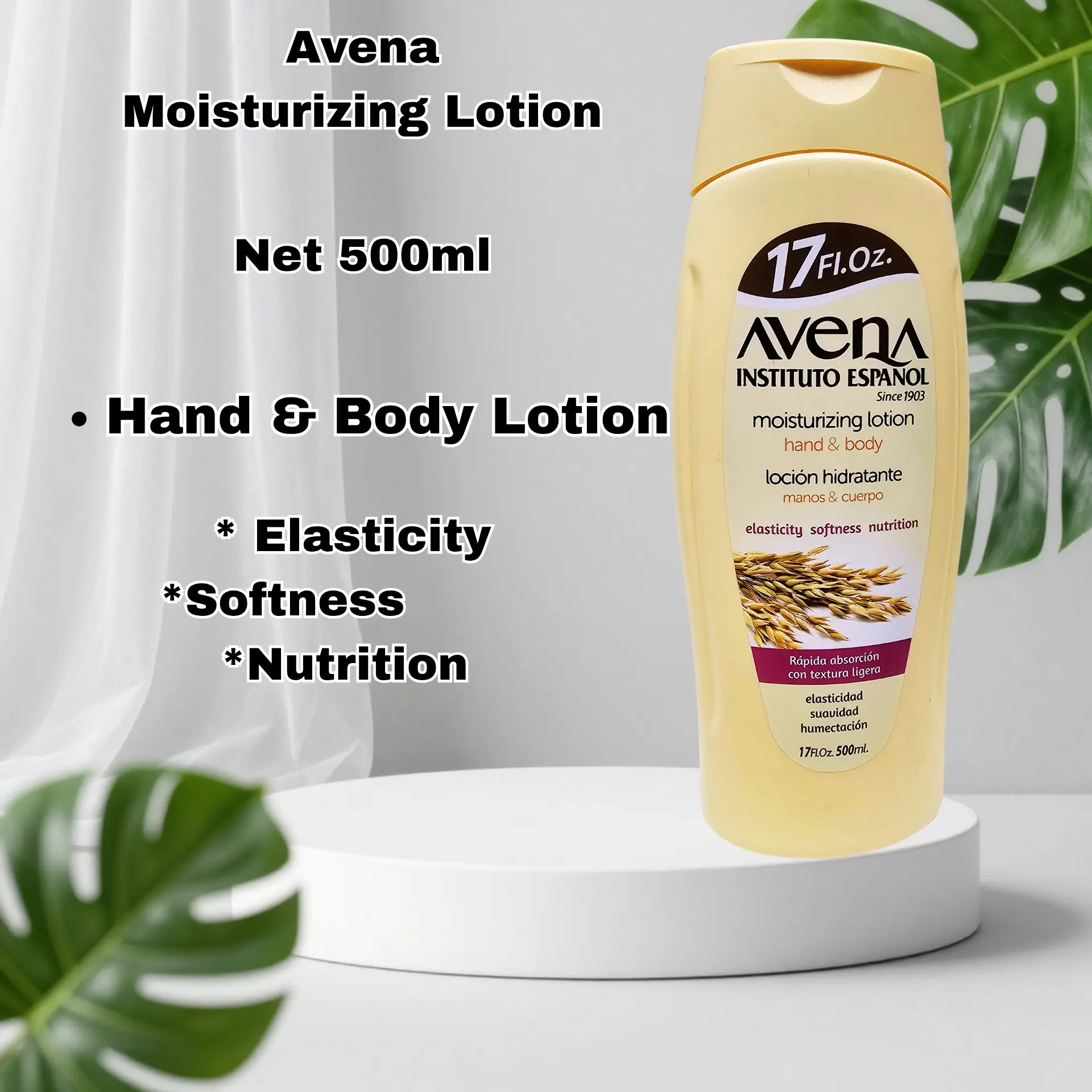 Avena Moisturizing Hand & Body Lotion, 500ml Daily Hydrating Body Care Moisturizer