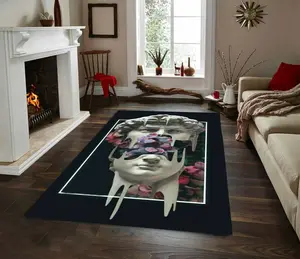 Flower Statue Rug,Fan Carpet, Nonslip Floor Carpet,Teen'S Rug,Area Rug, Halloween Gift For Family, Cute Gift Non-Slip Floor Carpet, Decoration Mat for home Living Room Bedroom, Room Decor, Home Decor