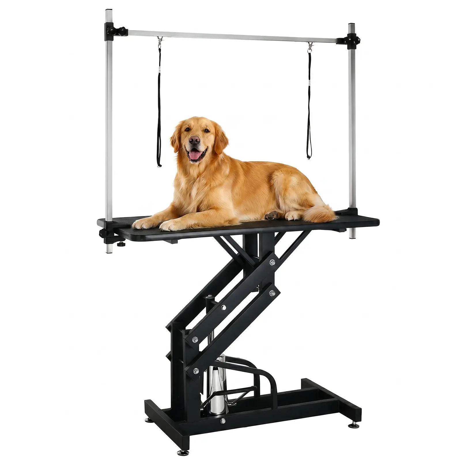 Arlopu Hydraulic Pet Grooming Table for Dogs&Cats, Heavy Duty Height Adjust 350lbs | 42.4 x 23.5 in Top, 21-35 in Adjustable Height, Foot Pedal Lift, Overhead Arm, 2 Leash Loops for Bathing, Trimming, Black homeessentials