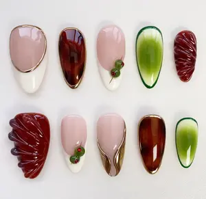 Luxury Handmade 3D Press on Nails, Elegent Press-on Nail, Cool martini girl, Green Press On Nail, Simple Olive Nails, Custom Nails, Nailart, Party, Birthday Gifts