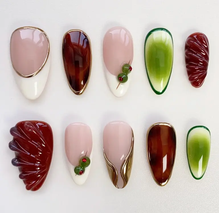 Luxury Handmade 3D Press on Nails, Elegent Press-on Nail, Cool martini girl, Green Press On Nail, Simple Olive Nails, Custom Nails, Nailart, Party, Birthday Gifts