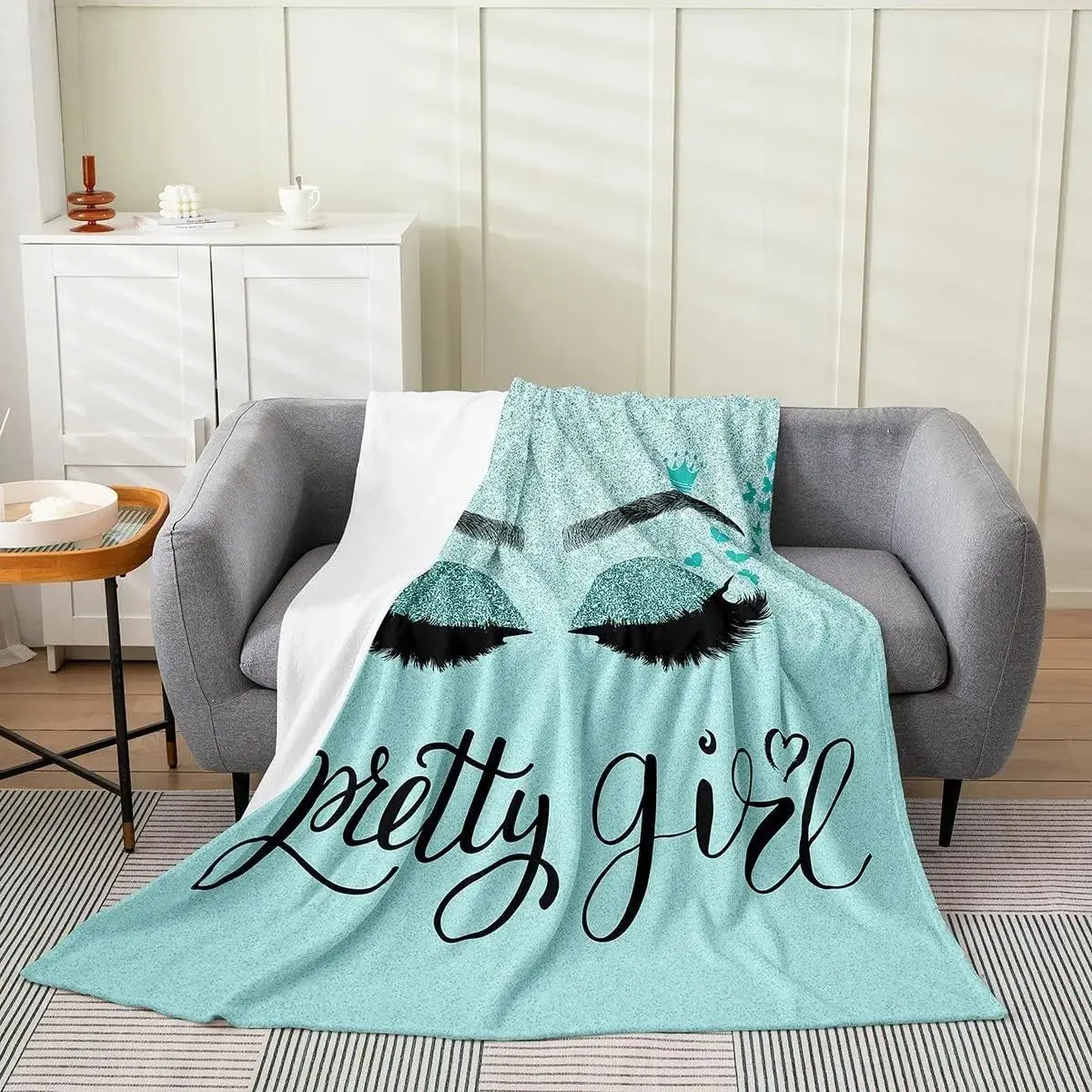 Unicorn Eyelash Throw Blanket for Kids Girls,Pretty Eyelash Sequins Fleece Blanket Home Room Decor