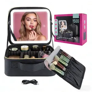 Travel Makeup Bag with Detachable LED Mirror 3 Adjustable Lights Super Spacious Storage Case Fits All Cosmetics Compact Easy to Carry Portable Design Glam Anywhere Anytime