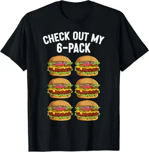 100% Cotton Funny Burger 6-Pack Abs Hamburger Cheeseburger Sandwich T-Shirt