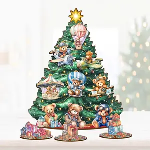 Designocracy 8091508 12.5 in. Teddy Bear Thematic Christmas Tree Tabletop Decor Set