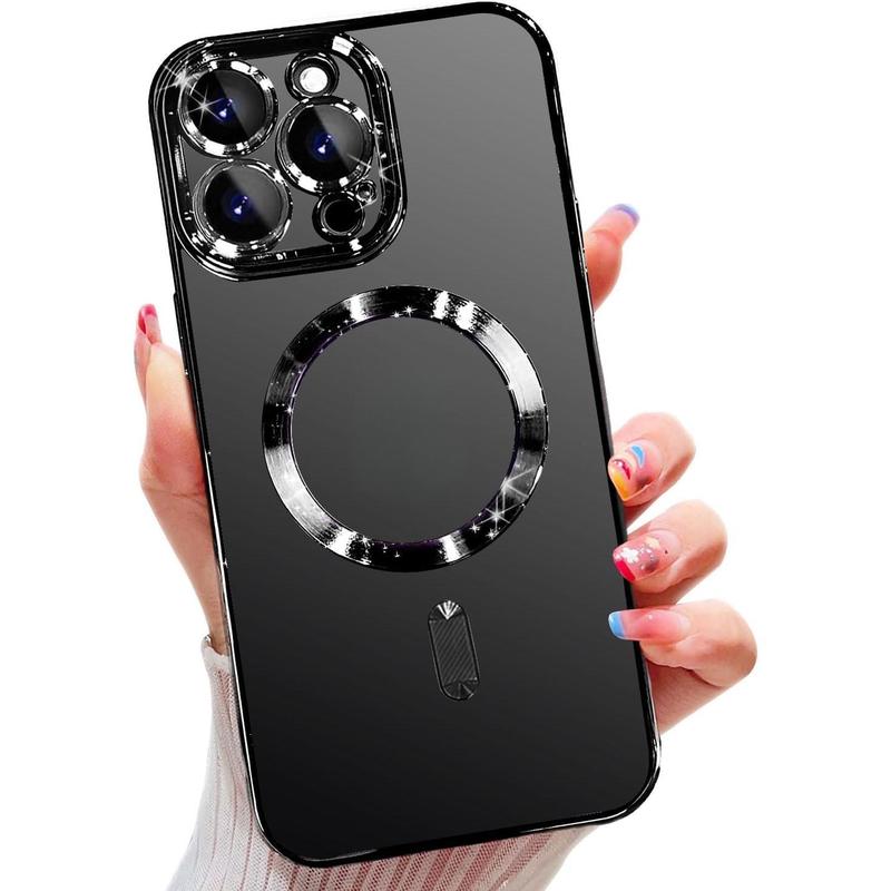 For iPhone17 16 15 14 13 12 11 Pro max Plus MagSafe Cases with Camera Lens Protector Full Protection Clear Magnetic Case Compatible with MagSafe Elegant Anti-Scratch Case Cover Shockproof Protective Case for 17 Pro Max
