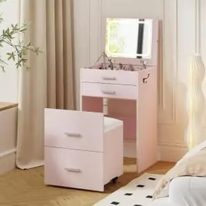 Garvee Compact Vanity with 3 Drawers - Pink