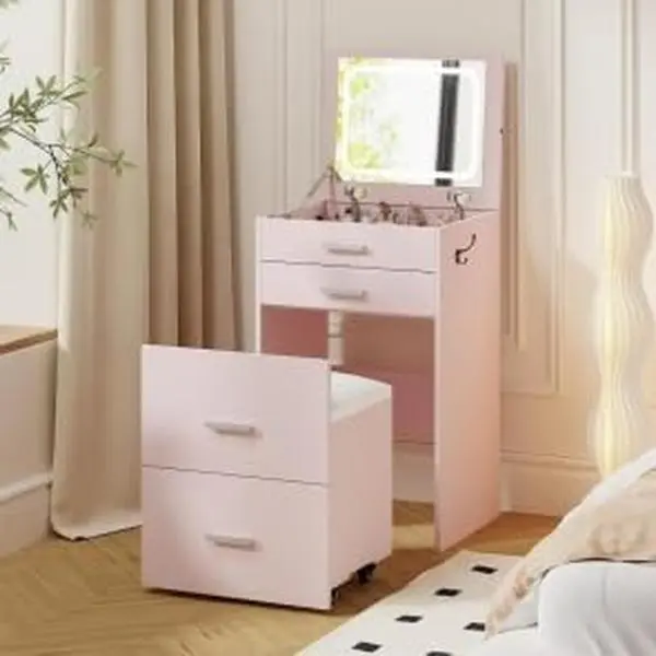 Garvee Compact Vanity with 3 Drawers - Pink