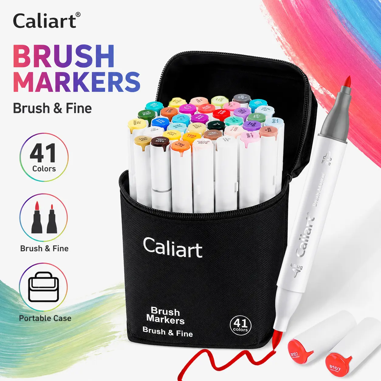 Caliart Official 41Colors Alcohol Based Art Markers Dual Tip Fine & Chisel Permanent Marker Set for Adults Coloring Book Drawing Sketch Highlighters Card Making Art Supplies Craft Supplies DIY Crafts Journaling Notebook Planner FS tiktokshopspringglowup