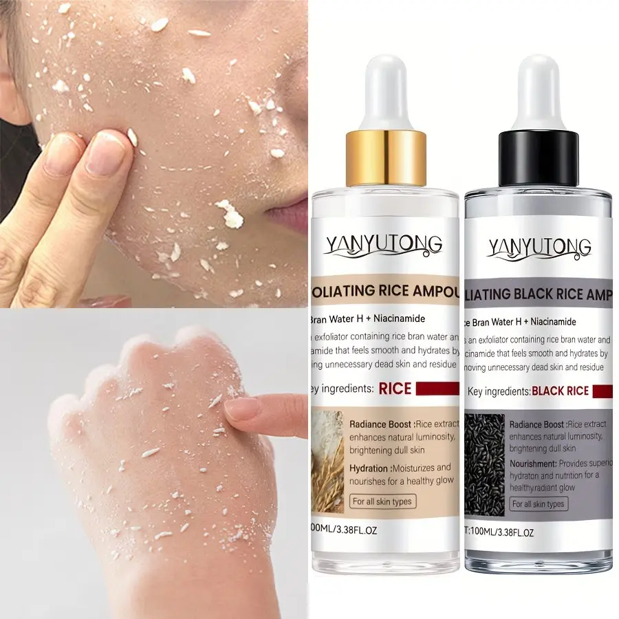 100ML mild black rice and white rice facial exfoliating essence, Exfoliating Serum, Exfoliating rice ampoule, Exfoliant Ampoule, can deeply clean the skin, reduce skin dryness, easy to clean, suitable for all skin types