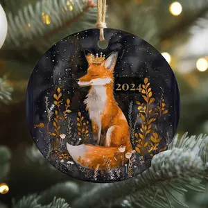 Fox 2024 Christmas Ornament, Nature Lover Gift, Woodland Animals, Forestcore Ceramic Xmas Decoration, Decor, Cottagecore Tree Backdrop
