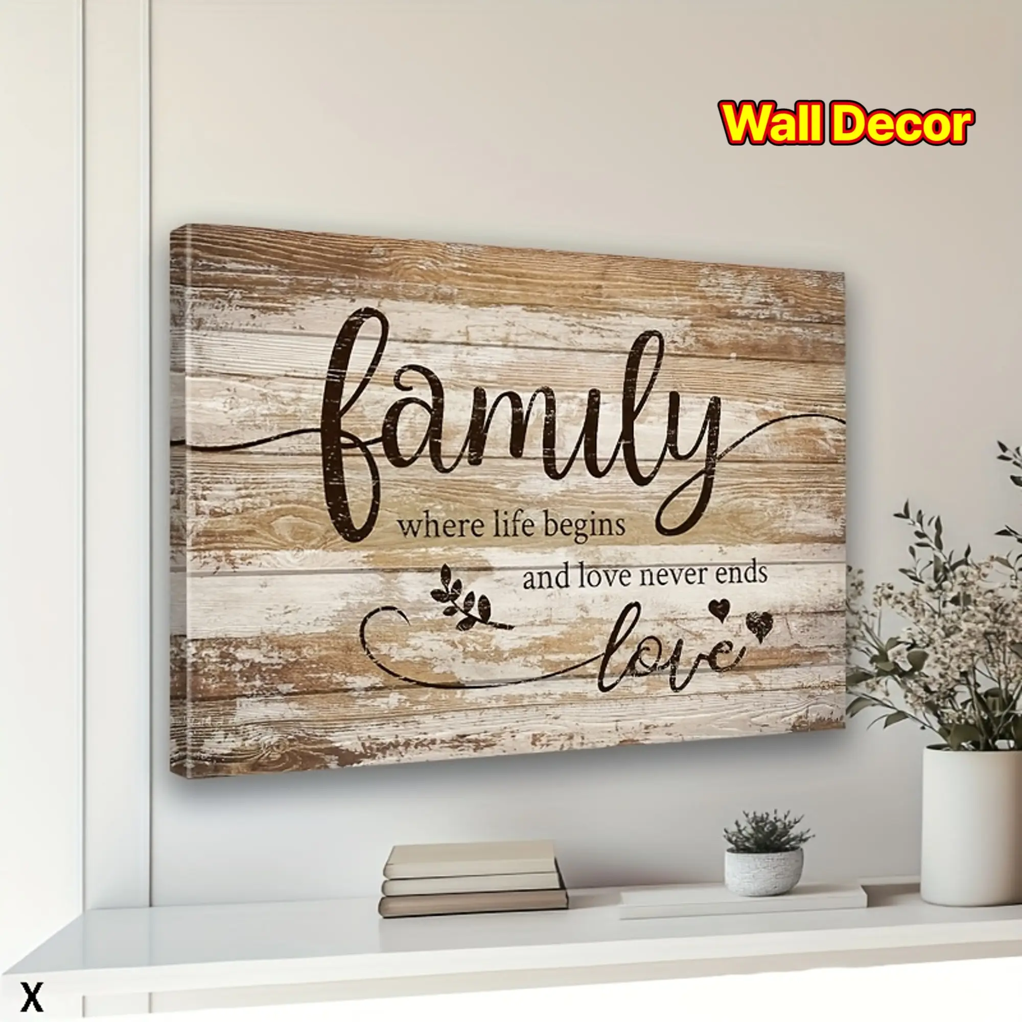 Framed Wooden 2D Flat Canvas Wall Art - Rustic Religious Christian Quote Print, Farmhouse Home Decor for Living Room & Bedroom Headboard, Vintage Kitchen Sign