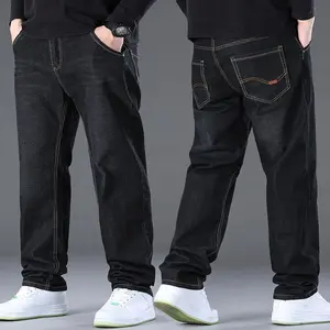 2025 New Spring Plus Size Men’s Jeans Loose Fit Mid Waist Stretch Long Pants