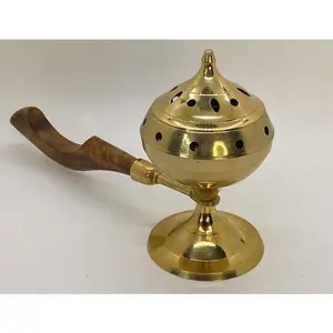 Brass Incense Burner with Wood Handle