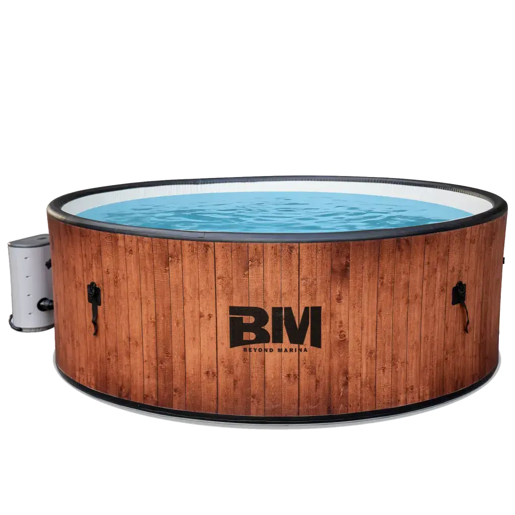 Inflatable Hot Tub, 7-Person Portable Spa with Bubble Massage, Digital Control Panel, Drop-Stitch Construction & Wood Grain Outdoor Design
