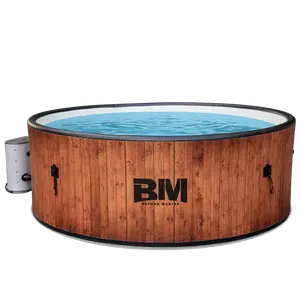 Inflatable Hot Tub, 7-Person Portable Spa with Bubble Massage, Digital Control Panel, Drop-Stitch Construction & Wood Grain Outdoor Design