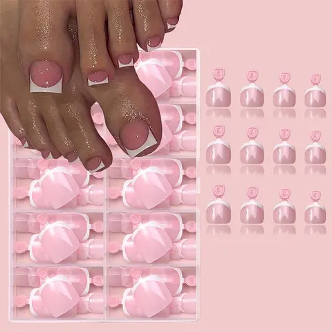 French Style Short Square Fake Toenail, 120pcs/box Press on Toenail, Soft Gel Tips for Women Girls Foot Manicure Nail Extensions, Summer Nails, Press on Toenails, Salon Quality Nails, DIY False Toenails