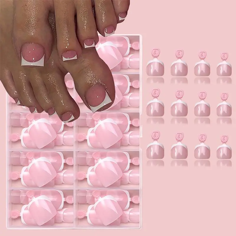 French Style Short Square Fake Toenail, 120pcs/box Press on Toenail, Soft Gel Tips for Women Girls Foot Manicure Nail Extensions, Summer Nails, Press on Toenails, Salon Quality Nails, DIY False Toenails