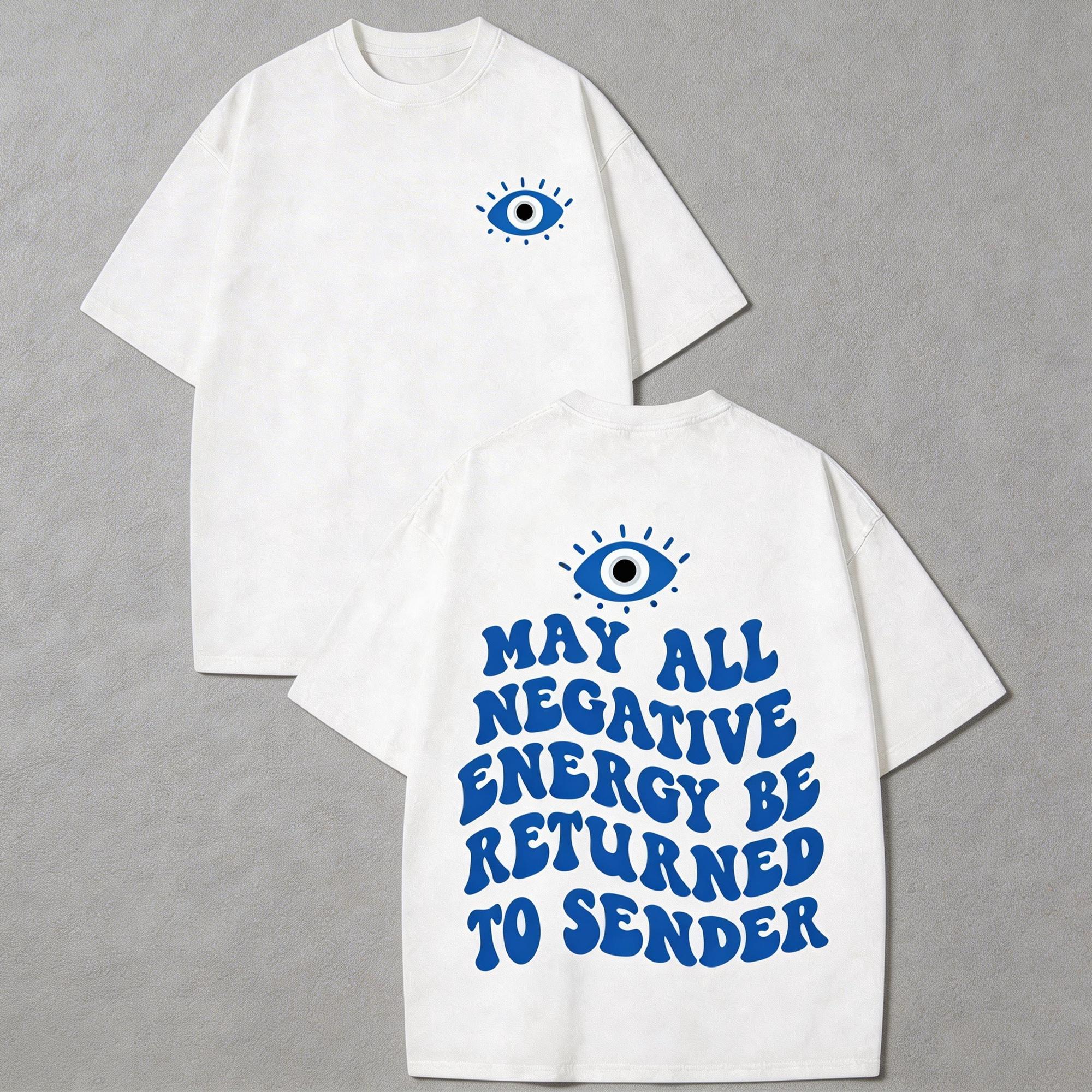 Evil Eye Energy Shield T-Shirt, TikTok Shop Black Friday Holiday Gift for Men and Women, Matching Couple Set, Washed Short Sleeve Loose Soft 100% Cotton Streetwear, Unisex Casual Clothing