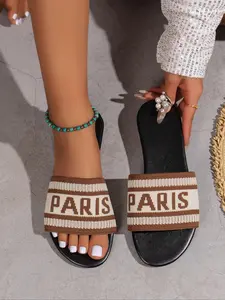 Women's Fashionable Woven Design Slides, Open Toe Slides, Casual Comfortable Flat Slippers for Indoor Outdoor Wear, Summer Beach Slippers for Women & Girls, Walking Shoes