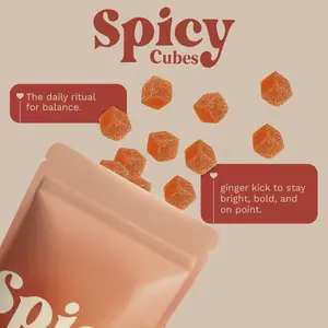 Spicy Cubes Gummies 60 gummies containing Ginger, Maca rootand Caffeine 100% pure natural, veganand non-GMO