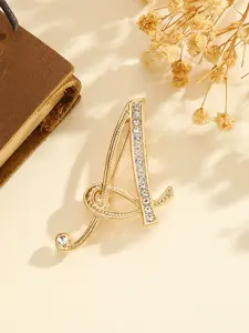 Elegant Letter Brooch Pin, European Rhinestone Alloy, Sparkling Gemstone, Ideal for Suits Shirts Jackets Dresses, Office Accessories Gift, Fashion Accessory