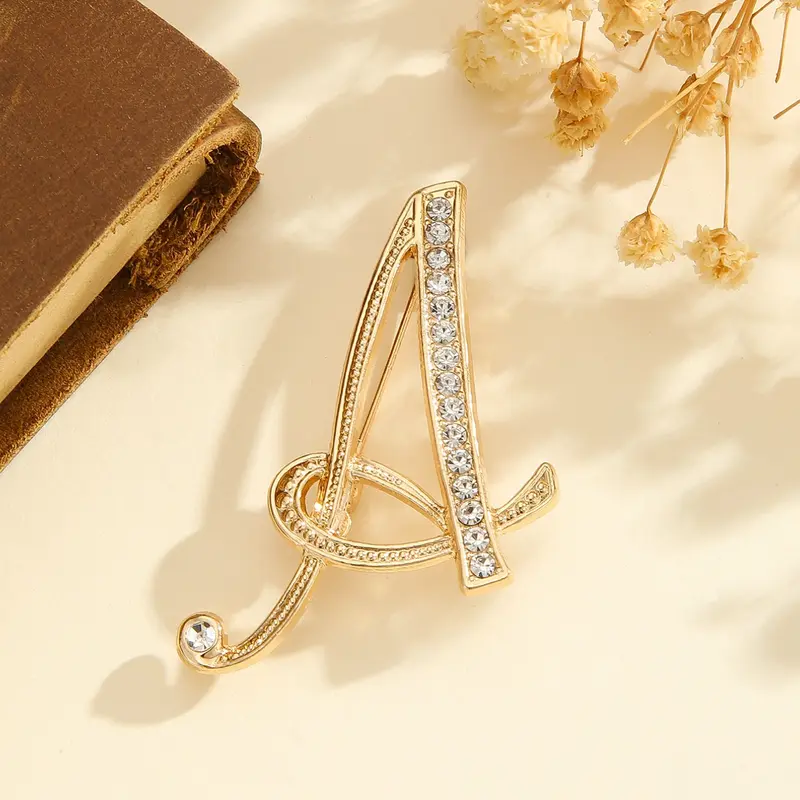 Elegant Letter Exquisite Brooch Pin Clip, European Rhinestone Alloy, Sparkling Gemstone, Ideal for Suits Shirts Jackets Dresses, Office Accessories Gift, Fashion Accessory