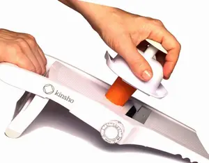 Mandolin Slicer Adjustable Mandoline | Best Hand-Held Cutter for Vegetable Potato Zucchini Food | Professional Steel Blade - Safe Finger Guard - 9-in-1 Japanese Design White