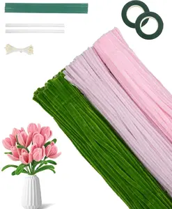 300 count Thick Pipe Cleaners,Craft Supplies Floral Bonquet,DIY Flower Making Kit for Starter with Floral Wires, Gardening Tape,Stamen (+Green)