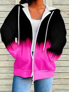 Autumn Winter Ombre Gradient Color Hooded Casual Jacket Outerwear, Trendy Long Sleeve Zipper Design, Comfortable Fitted Style for Men & Women