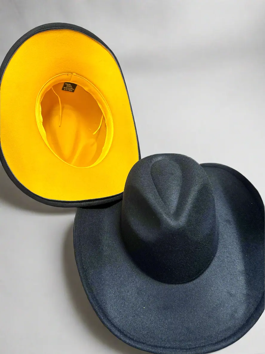 Star Status Black Mustard Bottom Cowboy Hat 58cm & 60cm Tailgating Tailgates Teardrop Crown Unisex Classic Western Edge Polyester Cotton