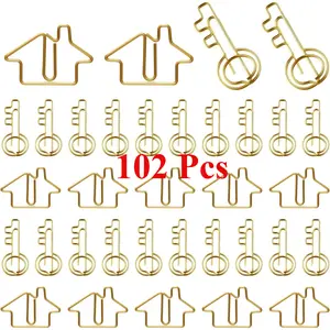 102 Pcs Real Estate Agent Supplies, 50 House Shaped Paper Clips and 50 Key Shaped Wire Clips with 2 Clear Storage Boxes, Cute Office Gifts for Real Estate, Home, Classroom